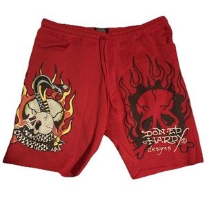 Ed Hardy Red Shorts Size Large Skull Graphic Front Dragon Back  Y2K Streetwear